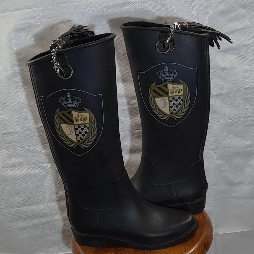 Juicy Couture Black Crest Rubber Tassel Riding Boots
